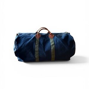 Rare Vintage LLBean 80s Boston Bag Indigo Canvas Leather Handle Large Duffel